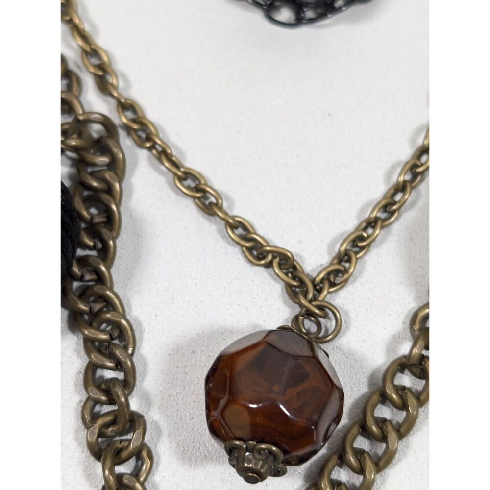 Simply Vera Wang Bronze Tone Brown Black Chunky Charm Layered Chain Necklace 24" - Picture 5 of 14